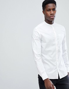 Премиум-рубашка узкого кроя с добавлением льна и воротником на пуговице Jack &amp; Jones - Белый