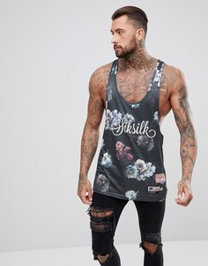 Черная обтягивающая майка с цветочным принтом SikSilk - Черный