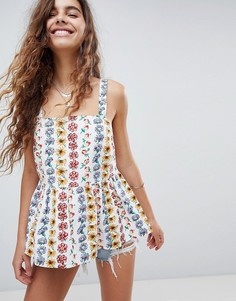 Хлопковый свободный топ на бретельках с цветочным принтом ASOS - Мульти