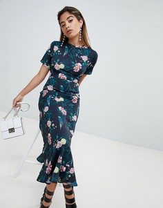 Чайное платье макси с цветочным принтом Fashion Union - Мульти