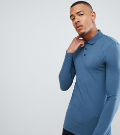 Синяя облегающая трикотажная футболка-поло с длинными рукавами ASOS TALL - Синий