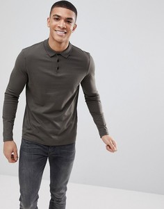 Зеленая трикотажная футболка-поло с длинными рукавами ASOS DESIGN - Зеленый