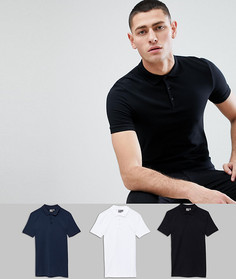 Комплект из 3 облегающих трикотажных футболок-поло ASOS DESIGN - СКИДКА - Мульти