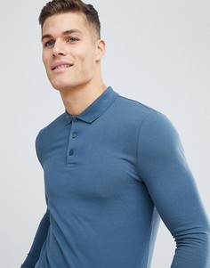Синяя облегающая трикотажная футболка-поло с длинными рукавами ASOS DESIGN - Синий