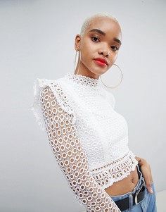 Кружевная блузка с оборками PrettyLittleThing - Белый