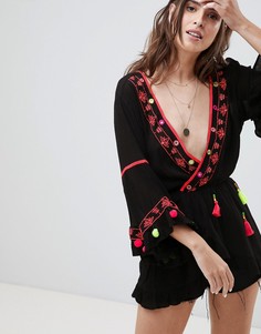 Топ с запахом и вышивкой River Island - Черный
