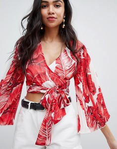 Топ с запахом и принтом Missguided - Красный