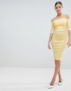 Платье-футляр со спущенными плечами и контрастной вставкой на талии Vesper - Желтый