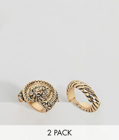 2 кольца (с перекрутом/со львом) ASOS DESIGN - Золотой