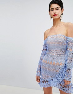 Кружевное платье с оборками Missguided - Синий