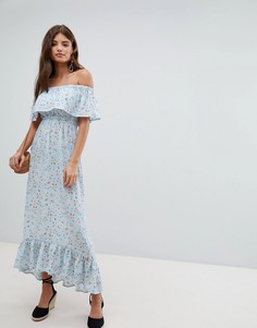 Платье макси со спущенными плечами и цветочным принтом Missguided - Синий