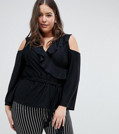 Топ с открытыми плечами и оборками ASOS DESIGN Curve - Черный