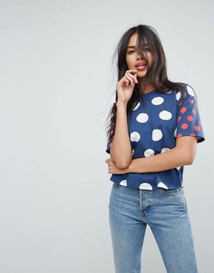 Футболка с комбинированным принтом ASOS - Темно-синий