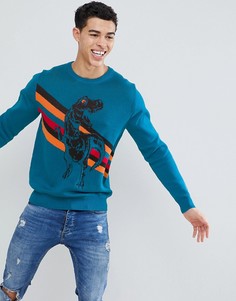 Синий джемпер с принтом динозавров boohooMAN - Синий