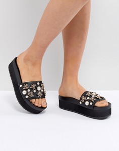 Черные шлепанцы на платформе с отделкой Steve Madden Adorn - Черный