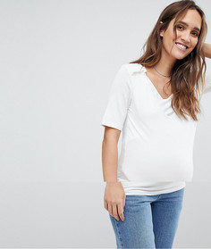 Трикотажный топ с оборками на плечах Mamalicious - Белый Mama.Licious