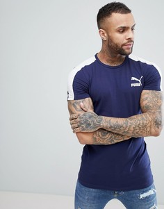 Темно-синяя футболка в полоску Puma Archive T7 57501506 - Темно-синий