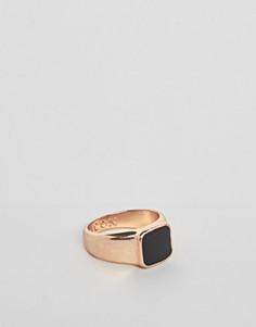 Золотистое кольцо-печатка с черным камнем Icon Brand - Золотой