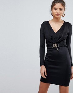 Платье с V-образным вырезом, длинными рукавами и цепочкой Lipsy - Черный