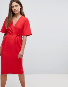Платье миди с запахом на лифе и завязкой на поясе ASOS - Красный