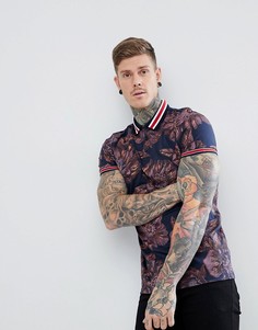 Удлиненная футболка-поло с цветочным принтом и окантовкой ASOS DESIGN - Мульти