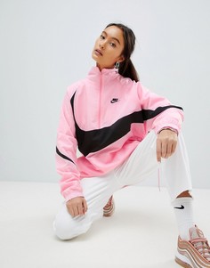 Розовая оversize-куртка с короткой молнией и крупным логотипом-галочкой Nike Vapourwave - Розовый
