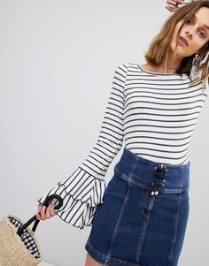 Топ в полоску с расклешенными рукавами Free People Good Find - Серый