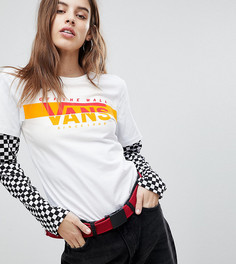 Эксклюзивная двухслойная футболка с шахматным узором на рукавах Vans - Белый