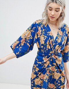 Платье-кимоно с узлом и цветочным принтом Boohoo - Мульти