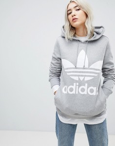 Худи серого цвета с логотипом-трилистником adidas Originals adicolor - Серый