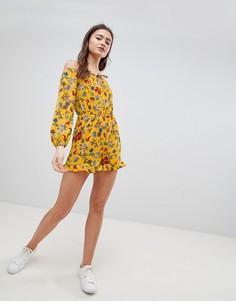 Ромпер с открытыми плечами и цветочным принтом Glamorous - Желтый
