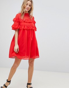 Свободное платье с оборками Influence - Красный