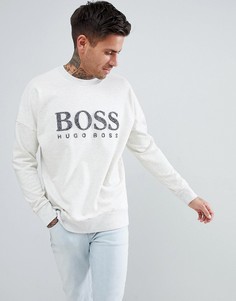 Зеленый свитшот с круглым вырезом и флоковым логотипом BOSS - Светло-бежевый