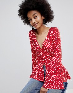 Блузка в горошек с рукавами клеш Miss Selfridge - Красный