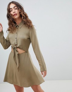 Платье-рубашка мини с завязкой спереди ASOS DESIGN - Зеленый