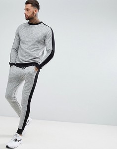 Спортивный свитшот и джоггеры скинни с черной полосой ASOS DESIGN - Серый