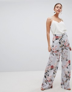 Широкие брюки с цветочным принтом PrettyLittleThing - Синий