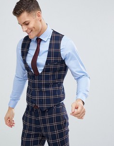 Супероблегающий темно-синий жилет в клетку ASOS DESIGN Wedding - Темно-синий