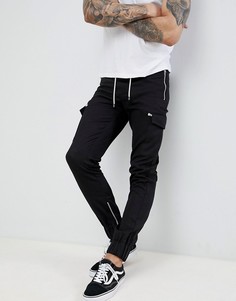 Черные брюки карго с затягивающимся шнурком boohooMAN - Черный