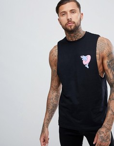 Свободная майка с заниженными проймами и принтом дельфина ASOS DESIGN - Черный