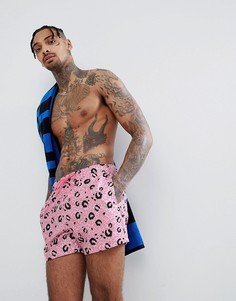 Розовые короткие шорты для плавания с леопардовым принтом ASOS - Черный