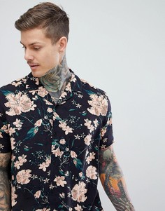Свободная черная рубашка из вискозы с цветочным принтом ASOS DESIGN - Черный
