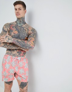 Шорты для плавания кораллового цвета с пальмовым принтом New Look - Розовый