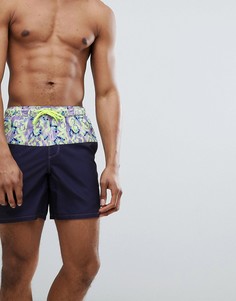 Шорты для плавания средней длины с ацтекским принтом на вставке ASOS DESIGN - Темно-синий