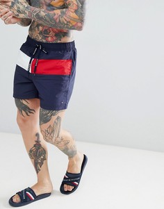Темно-синие шорты для плавания со шнурком и большим логотипом-флагом Tommy Hilfiger - Темно-синий
