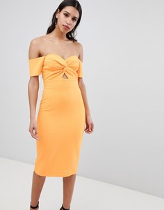 Облегающее платье с открытыми плечами и перекрутом River Island - Оранжевый