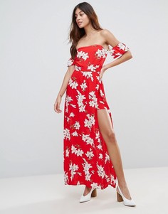 Платье макси с открытыми плечами и цветочным принтом Parisian - Красный