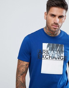 Синяя узкая футболка с пальмовым принтом и логотипом Armani Exchange - Синий