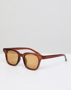 Квадратные солнцезащитные очки в коричневой оправе с золотистыми зеркальными стеклами ASOS DESIGN - Коричневый