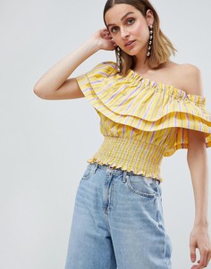 Кроп-топ в полоску с оборками River Island - Желтый